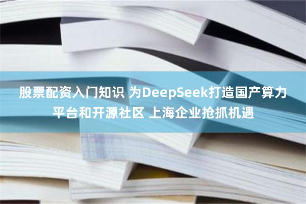 股票配资入门知识 为DeepSeek打造国产算力平台和开源社区 上海企业抢抓机遇