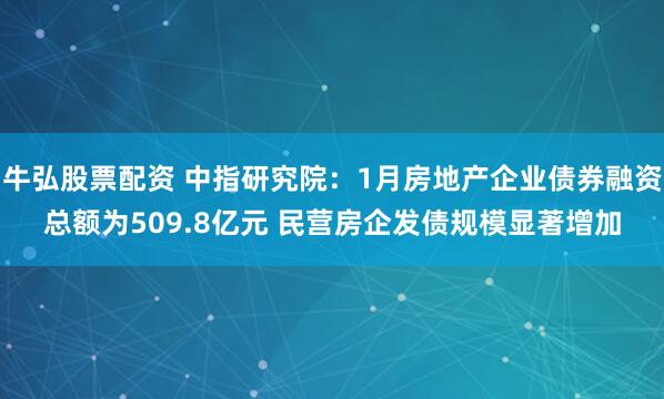 牛弘股票配资 中指研究院：1月房地产企业债券融资总额为509.8亿元 民营房企发债规模显著增加